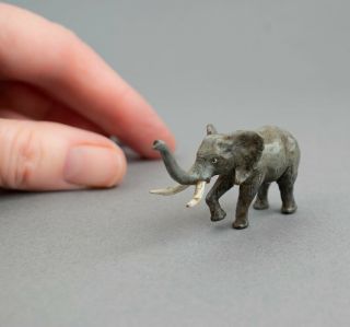 Small Vintage Cold Painted Bronze Miniature Elephant Trunk Up Tusks Good Luck