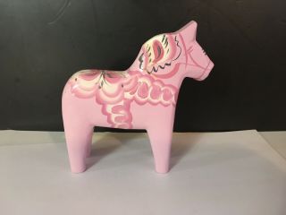 Rare Pink Dala Horse Swedish Hand Carved Painted Wood Vintage 5” Nils Olsson