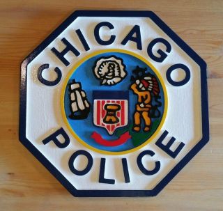 Police Department Chicago 3d Routed Wood Plaque Patch Sign Custom