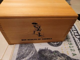 Vintage Boy Scouts Of America Bsa Dovetailed Wooden Storage Box With Hinged Lid