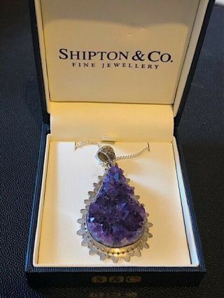 Large gorgeous vintage Shipton & Co sterling silver and raw amethyst pendant. 2
