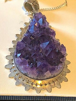 Large gorgeous vintage Shipton & Co sterling silver and raw amethyst pendant. 3