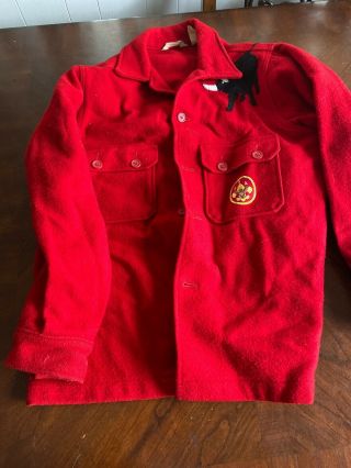 Boy Scout Red Wool Jacket Size 44 Philmont Black Bull Oa Back Patch Os - 370n