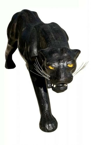 Xl Vtg 1970s Leather Wrapped Panther Glass Eyes Post Modern Miami Sculpture Art