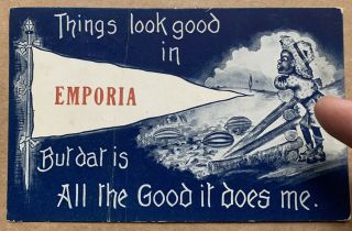 1913 Emporia,  Va,  Black Americana Watermelon Pennant Greetings Postcard
