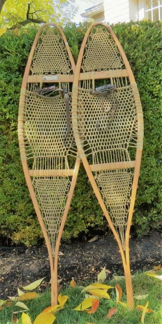 Wonderful Antique/vintage Wood Torpedo Snowshoes 48 X 11 " By J.  L.  Frost Of Nh