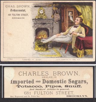 Brooklyn 1880 Currier & Ives Chas Brown Tobacco Cigar Shop Victorian Trade Card