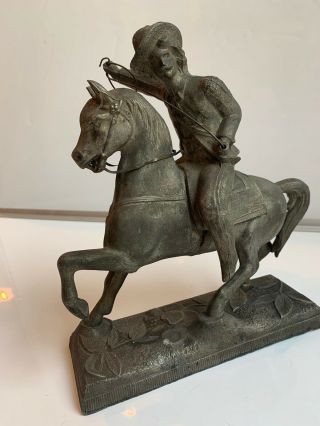 Vintage Cast Metal Horse Cowboy Statue Figurine