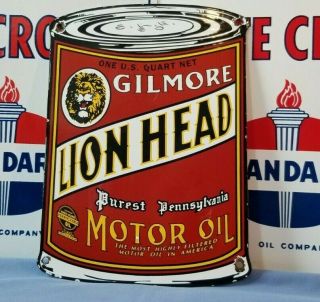 Vintage Gilmore Gasoline Porcelain Gas Service Station Pump Plate Can Ad Sign