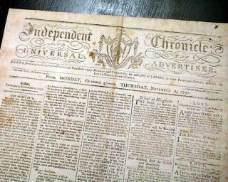 Rare 18th Century American W/ Masthead & John Hancock 1797 Boston Newspaper
