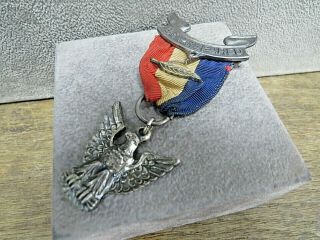Vintage Boy Scouts Be Prepared Sterling Silver Eagle Medal/ribbon Feather