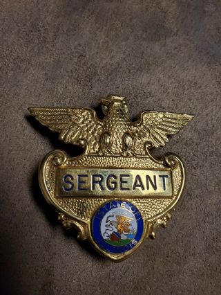 Vintage Obsolete Peoria Illinois Sergeant Gold Tone Hat Badge