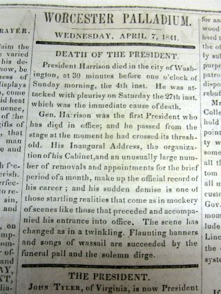 1841 Newspaper Death Of President William Henry Harrison John Tyler President