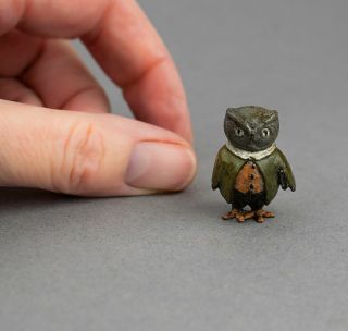Tiny Vintage Cold Painted Bronze Miniature Wise Owl Anthropomorphic Figure