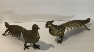 Vintage Pair 14 " Long Brass Male & Female Pheasant Figurine Sculptures