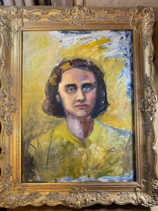 Large Vintage " Portrait Of Young Woman " Oil Painting - Framed