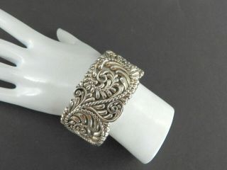 Vintage Israel Floral Modernist Cuff Bracelet Solid 925 Sterling Silver 6.  5 "
