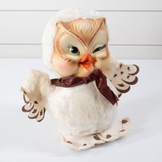 Vintage Rushton Rubber Face Plush Owl Hooty Stuffed Animal Toy 1950s
