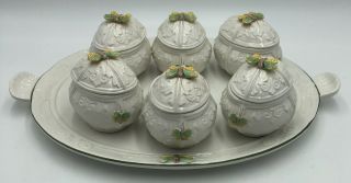 Vintage Set Of 6 Butterfly Pots De Creme With Tray Italy Meiselman Imports K1582