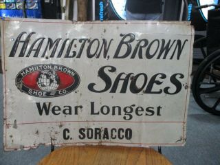 Vintage Hamilton Brown Shoes Tin Embossed Advertising Sign Sste 19.  5x13.  5