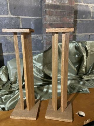 Hand Made Vintage Oak Wood Pair Speaker Stands 24 Inches Tall Awesome