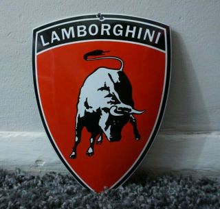 Vintage Lamborghini Porcelain Sign Gas Motor Oil Station Pump Gasoline Rare