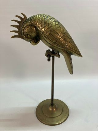 Vintage Brass Parrot Cockatoo Bird Stand Tropical Rainforest Island Patina Heavy