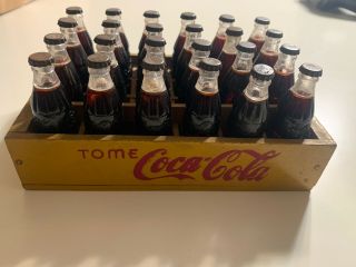 Vintage Tome Coca Cola Coke Miniature Mini Bottles In Wooden Crate - 24 Bottles