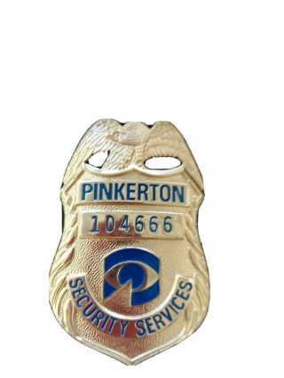 Vintage Pinkerton Security Services Metal Badge Obsolete Gold Tone