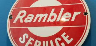VINTAGE RAMBLER PORCELAIN GAS AUTOMOBILE SERVICE STATION DEALERSHIP SIGN 3