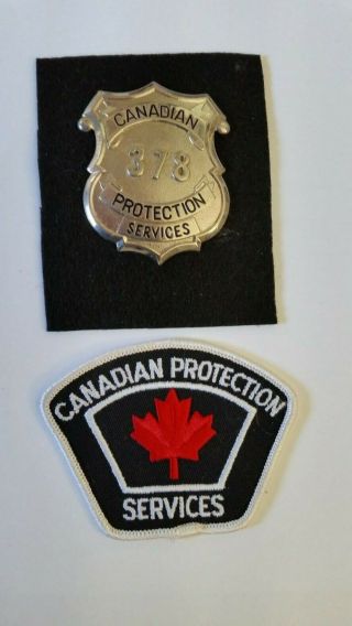 , 1 Vintage Canadian Protection Services,  Hat Badge And Patch (ont)