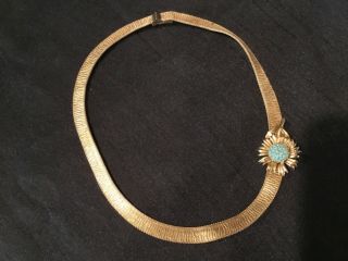 Vintage 1965 Grosse Germany Gold Tone Dior Mesh Necklace Off Set Flower