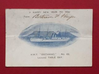 Bertram Fox Hayes Signed H.  M.  T.  " Britannic " Postcard 31/12/01 - White Star Line