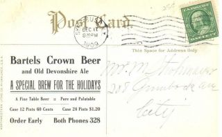 1909 BARTEL ' S BREWING CO.  CHRISTMAS OFFERING,  SYRACUSE,  NY POSTCARD 2