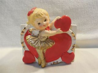 Vintage Lefton Japan Ceramic Valentines Day Ballerina Girl Planter 7701