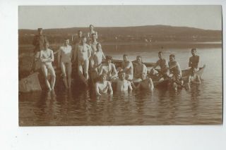 Rppc Wwi Era French Army Soldiers Swimming Nude Beef Cake Real Photo Postcard