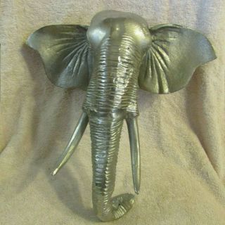 Elephant Head Silver Tone Metal Wall Hanging Decor Cast Aluminum (india)