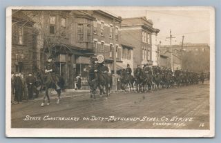 Bethlehem Pa Steel Co.  Strike Mounted Police Antique Real Photo Postcard Rppc