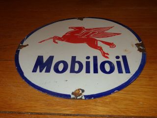 Vintage Mobil Mobiloil Pegasus 12 " Porcelain Metal Gasoline Oil Pump Plate Sign
