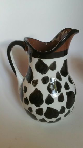 Cow Print Pitcher and Glasses Black White Brown Terracotta Pottery 7 Piece Set 2