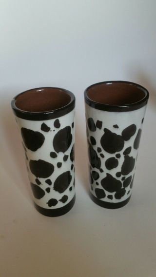 Cow Print Pitcher and Glasses Black White Brown Terracotta Pottery 7 Piece Set 3