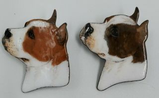 2 American Staffordshire Terrier Figurine Pin Enamel Porcelain