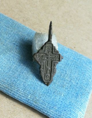 Late/post Medieval Era Bronze Cross With Prayer Pendant - Wearable.  Rare Type