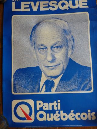 Vtg Political Campaign Poster René Lévesque Parti Québécois Québec Quebec