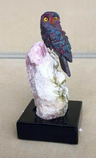 Ruby And Kyanite Owl On Tourmaline 4 " - Peter Muller