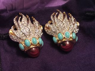 Vtg Elizabeth Liz Taylor Avon Eternal Flame Earrings Clip Signed Jewelry Crystal