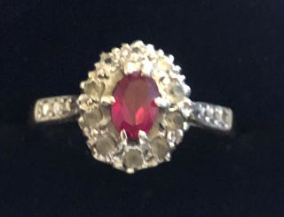 Vintage Antique ? 9ct Gold Ruby Clear Stone Ring 3.  8g Not Scrap Gorgeous Old