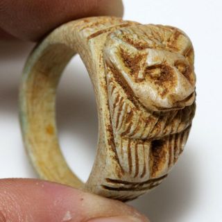 Ancient Egyptian Glaze Ring Ca 100 Bc - Ad - Beast Face On The Top