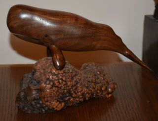 1986 Vintage Wood Hand Carved Whale Signed By Artist