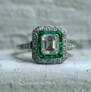 Vintage Art Deco Engagement Double Halo Ring 14k White Gold Over 2.  3 Ct Diamond